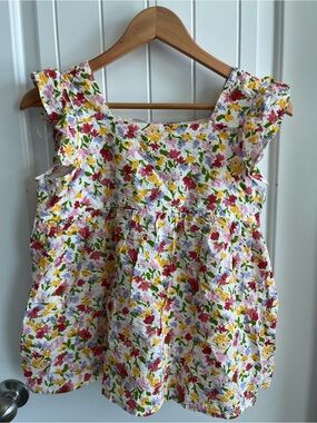 NWT Hayden Girls Floral Ruffle Tank Top - White with Pink, Yellow, Green